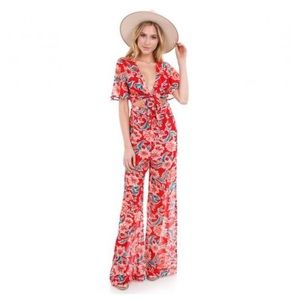 Show Me Your Mumu Floral Tie Front Jumpsuit